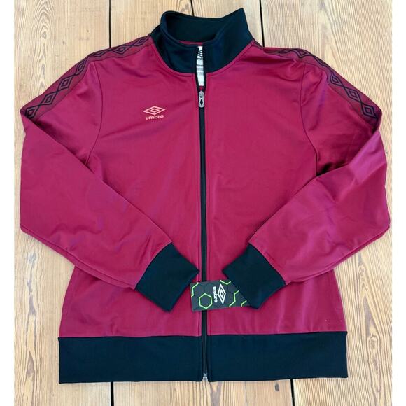 NWT Women’s Umbro Double Diamond Jacket Aztec Maroon Black Large - Picture 1 of 7